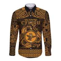Personalized Pembrokeshire Sir Benfro Long Sleeve Button Shirt Gold Puffin Celtic-inspired - Wonder Print Shop