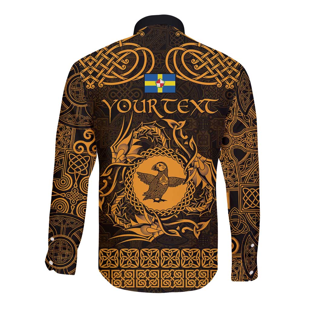 Personalized Pembrokeshire Sir Benfro Long Sleeve Button Shirt Gold Puffin Celtic-inspired - Wonder Print Shop