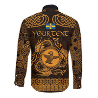 Personalized Pembrokeshire Sir Benfro Long Sleeve Button Shirt Gold Puffin Celtic-inspired - Wonder Print Shop