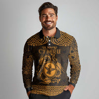 Personalized Pembrokeshire Sir Benfro Long Sleeve Polo Shirt Gold Puffin Celtic-inspired - Wonder Print Shop