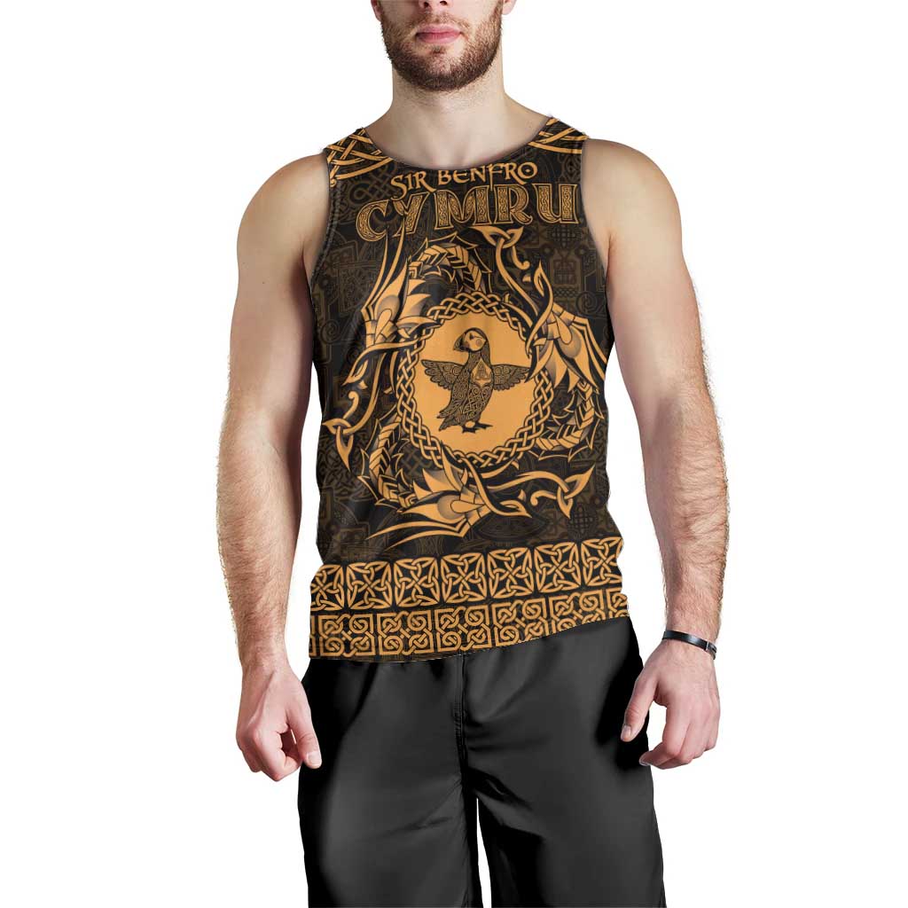 Personalized Pembrokeshire Sir Benfro Men Tank Top Gold Puffin Celtic-inspired - Wonder Print Shop