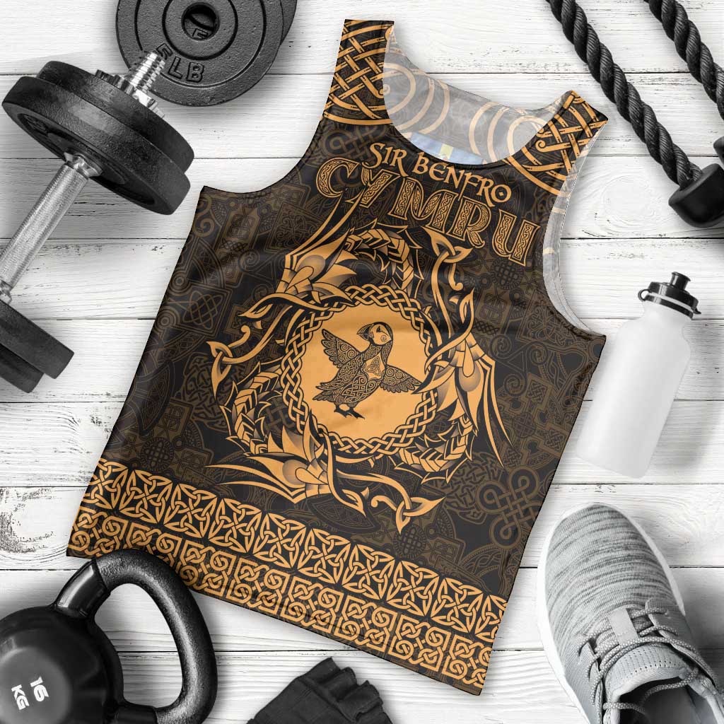 Personalized Pembrokeshire Sir Benfro Men Tank Top Gold Puffin Celtic-inspired - Wonder Print Shop