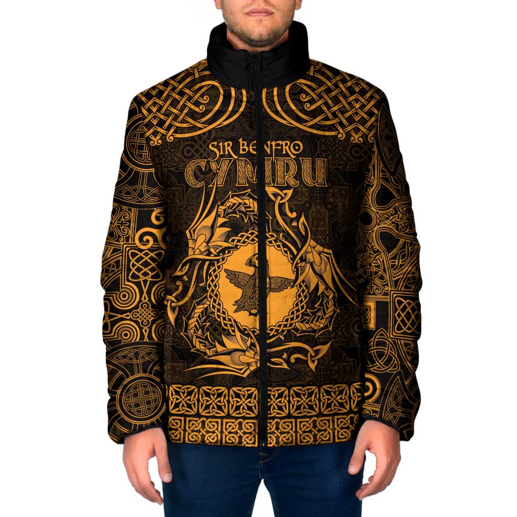 Personalized Pembrokeshire Sir Benfro Padded Jacket Gold Puffin Celtic-inspired - Wonder Print Shop