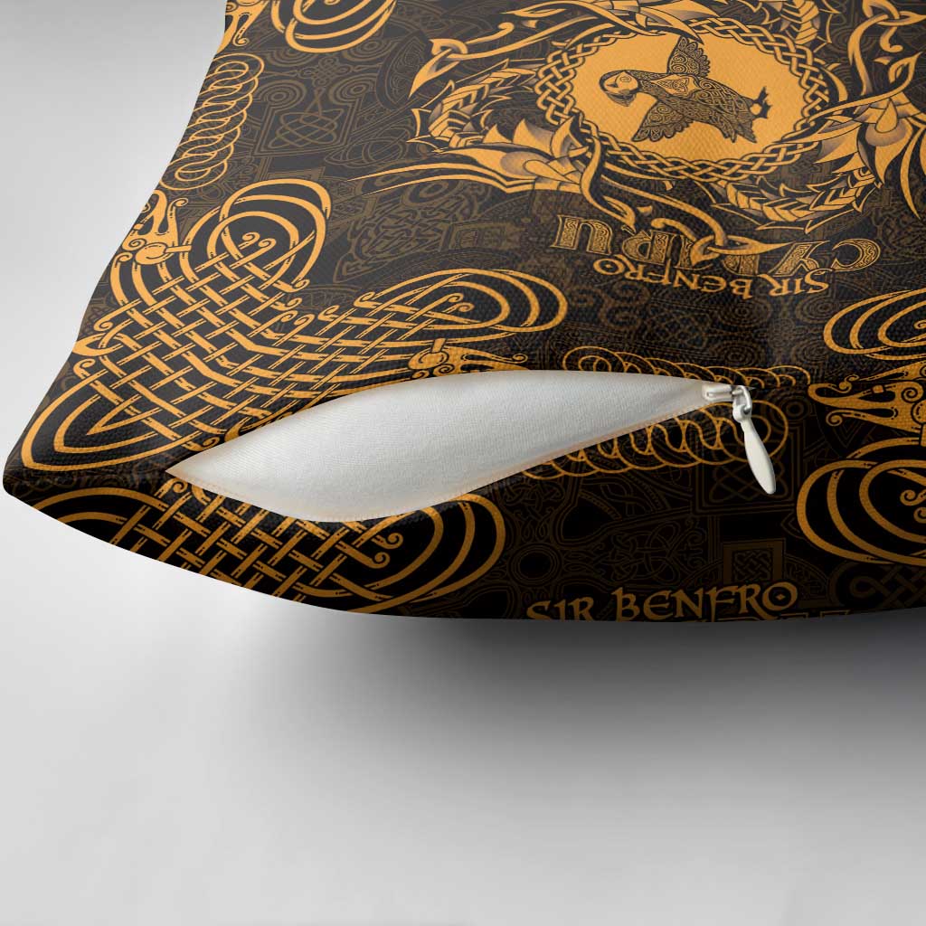 Personalized Pembrokeshire Sir Benfro Pillow Cover Gold Puffin Celtic-inspired - Wonder Print Shop