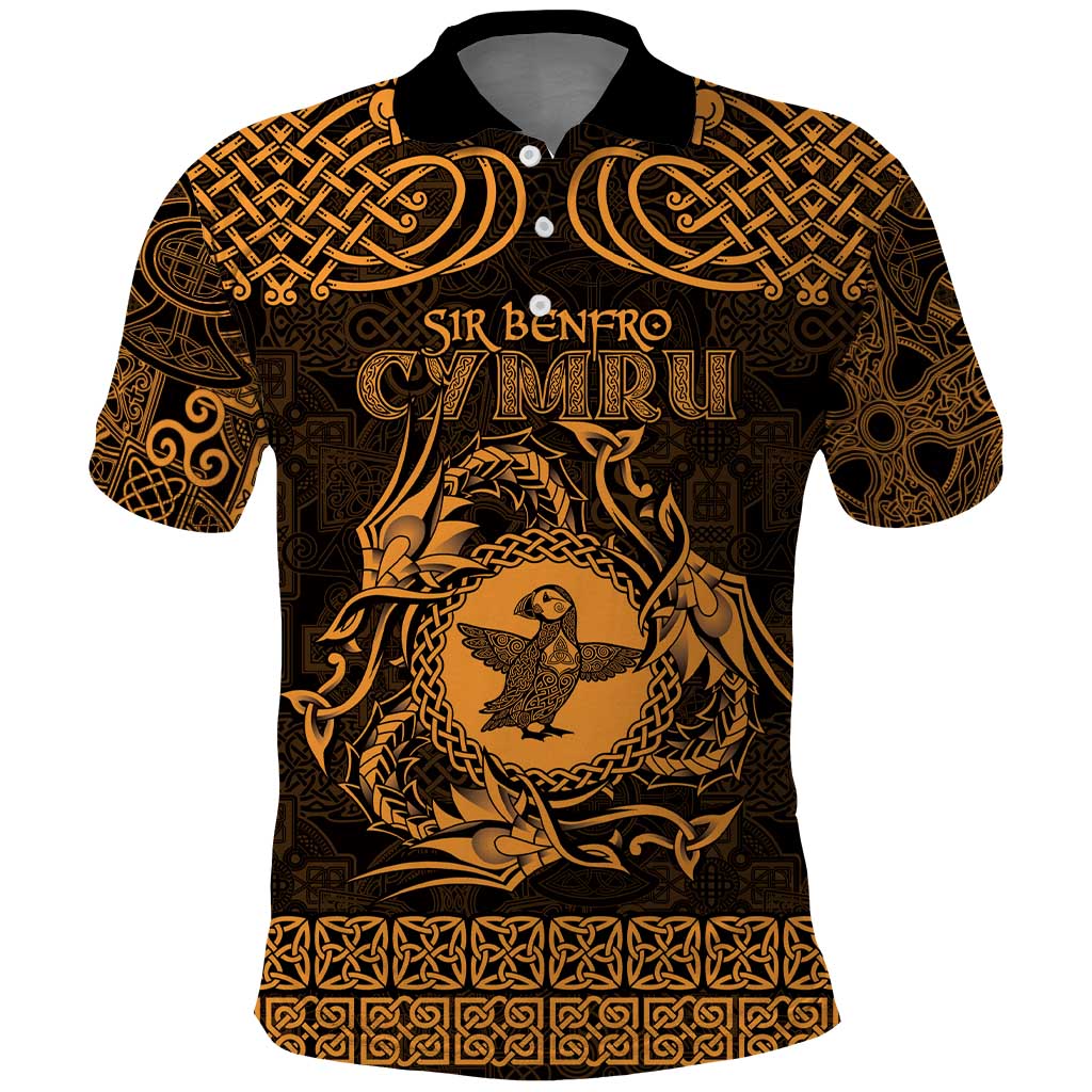 Personalized Pembrokeshire Sir Benfro Polo Shirt Gold Puffin Celtic-inspired - Wonder Print Shop