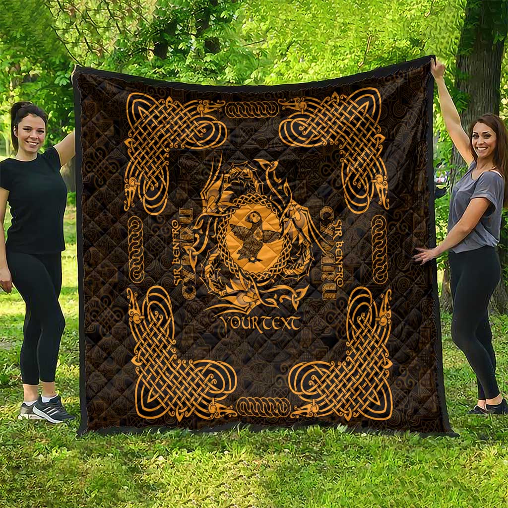 Personalized Pembrokeshire Sir Benfro Quilt Gold Puffin Celtic-inspired - Wonder Print Shop