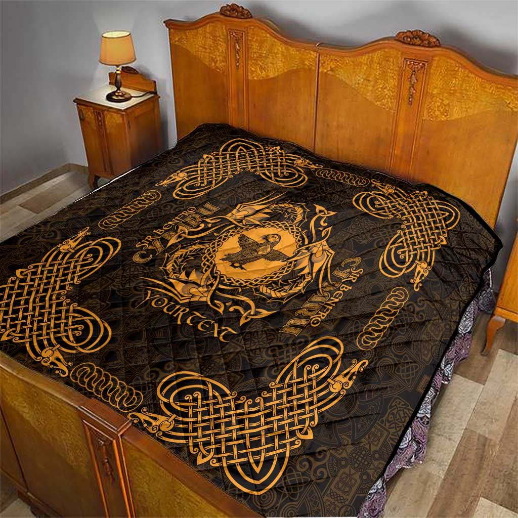 Personalized Pembrokeshire Sir Benfro Quilt Gold Puffin Celtic-inspired - Wonder Print Shop