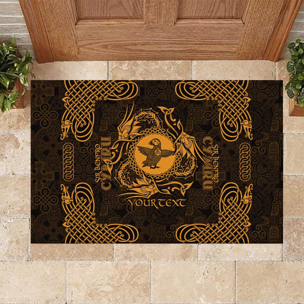 Personalized Pembrokeshire Sir Benfro Rubber Doormat Gold Puffin Celtic-inspired - Wonder Print Shop