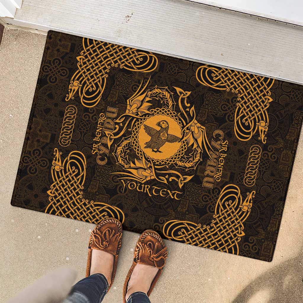 Personalized Pembrokeshire Sir Benfro Rubber Doormat Gold Puffin Celtic-inspired - Wonder Print Shop