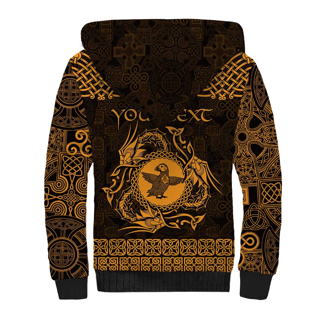 Personalized Pembrokeshire Sir Benfro Sherpa Hoodie Gold Puffin Celtic-inspired - Wonder Print Shop