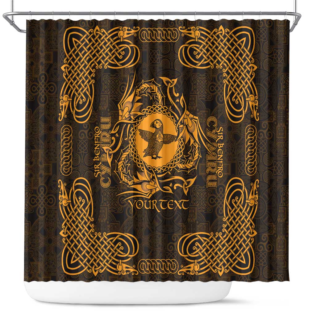 Personalized Pembrokeshire Sir Benfro Shower Curtain Gold Puffin Celtic-inspired - Wonder Print Shop