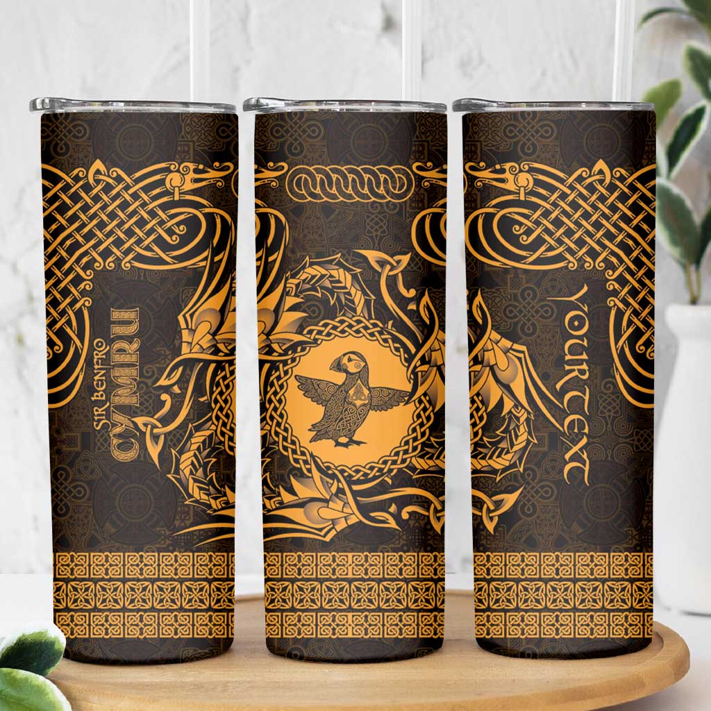 Personalized Pembrokeshire Sir Benfro Skinny Tumbler Gold Puffin Celtic-inspired - Wonder Print Shop