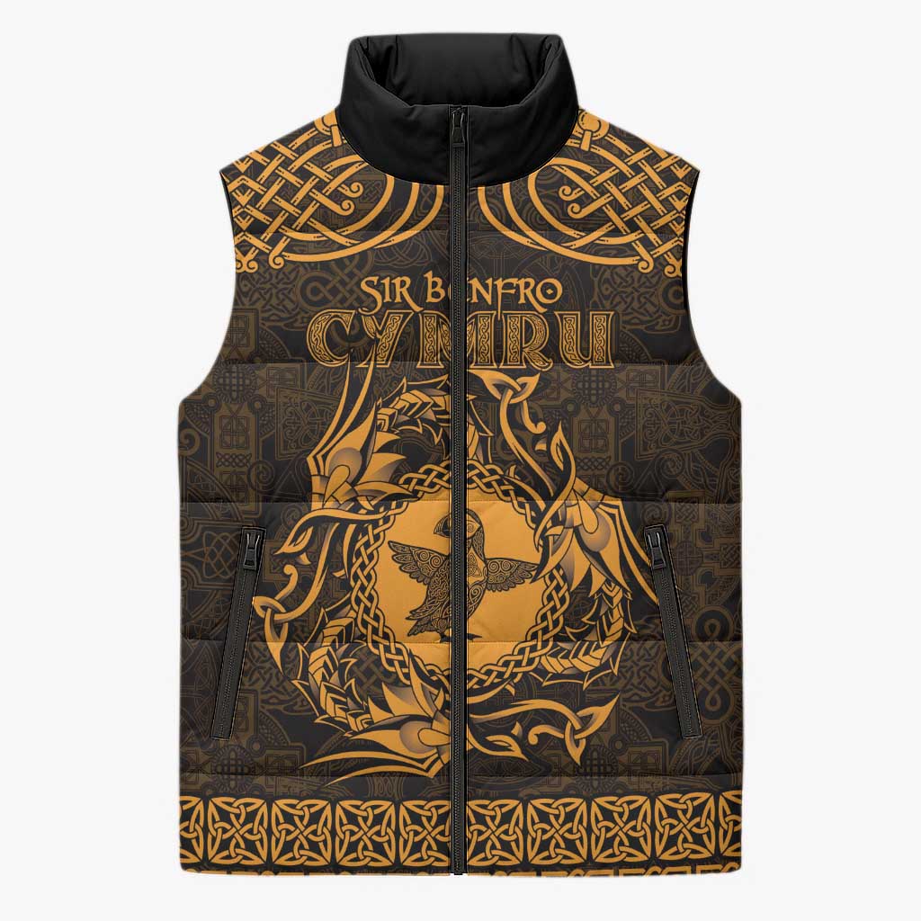 Personalized Pembrokeshire Sir Benfro Sleeveless Puffer Jacket Gold Puffin Celtic-inspired - Wonder Print Shop