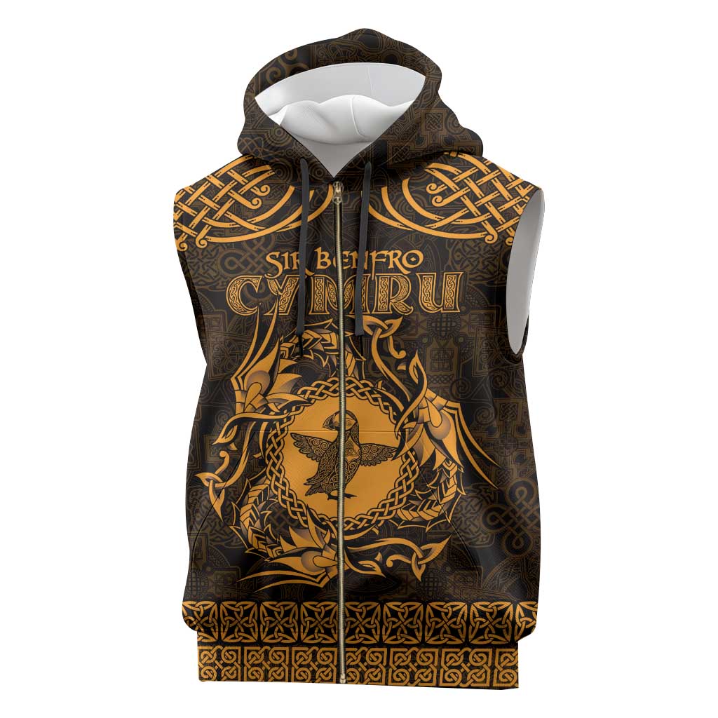 Personalized Pembrokeshire Sir Benfro Sleeveless Zip Hoodie Gold Puffin Celtic-inspired - Wonder Print Shop