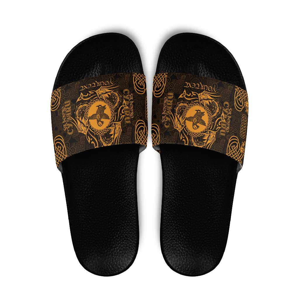 Personalized Pembrokeshire Sir Benfro Slide Sandals Gold Puffin Celtic-inspired - Wonder Print Shop