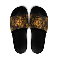 Personalized Pembrokeshire Sir Benfro Slide Sandals Gold Puffin Celtic-inspired - Wonder Print Shop