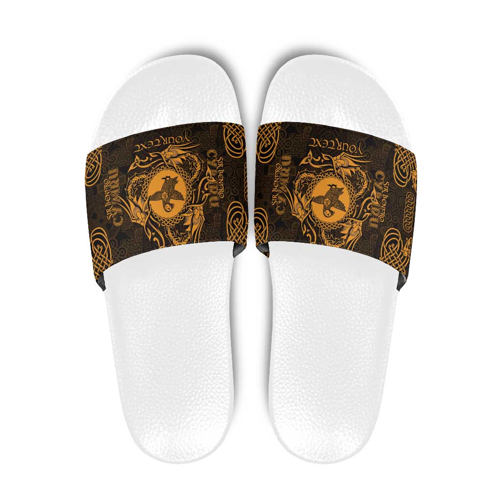 Personalized Pembrokeshire Sir Benfro Slide Sandals Gold Puffin Celtic-inspired - Wonder Print Shop