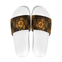 Personalized Pembrokeshire Sir Benfro Slide Sandals Gold Puffin Celtic-inspired - Wonder Print Shop