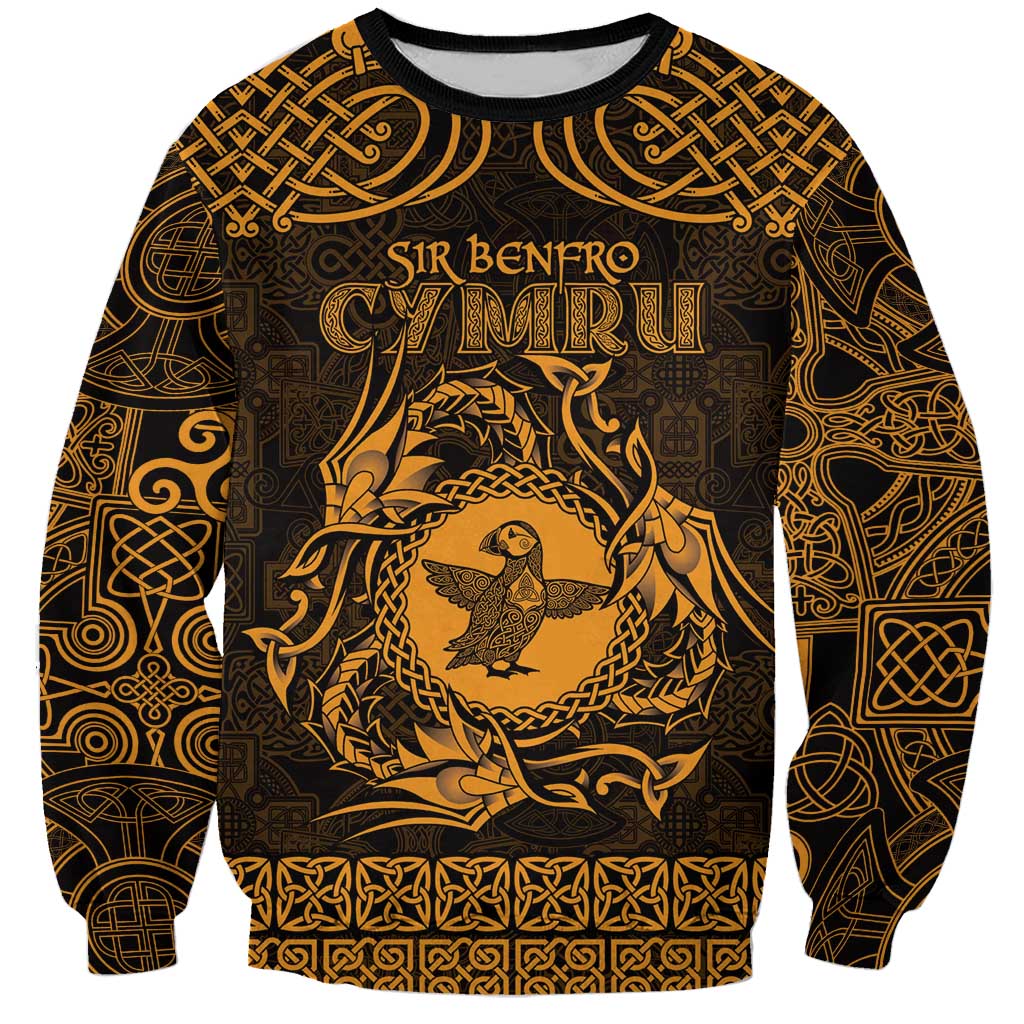 Personalized Pembrokeshire Sir Benfro Sweatshirt Gold Puffin Celtic-inspired - Wonder Print Shop