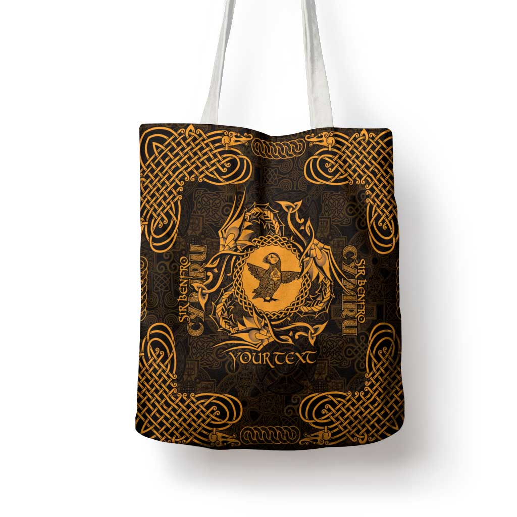 Personalized Pembrokeshire Sir Benfro Tote Bag Gold Puffin Celtic-inspired - Wonder Print Shop