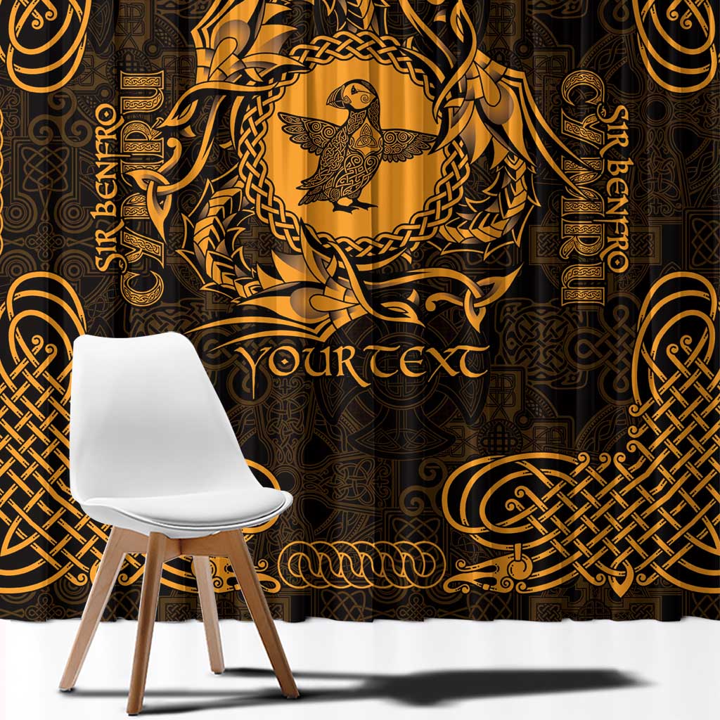 Personalized Pembrokeshire Sir Benfro Window Curtain Gold Puffin Celtic-inspired - Wonder Print Shop