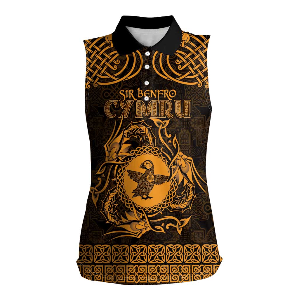 Personalized Pembrokeshire Sir Benfro Women Sleeveless Polo Shirt Gold Puffin Celtic-inspired - Wonder Print Shop