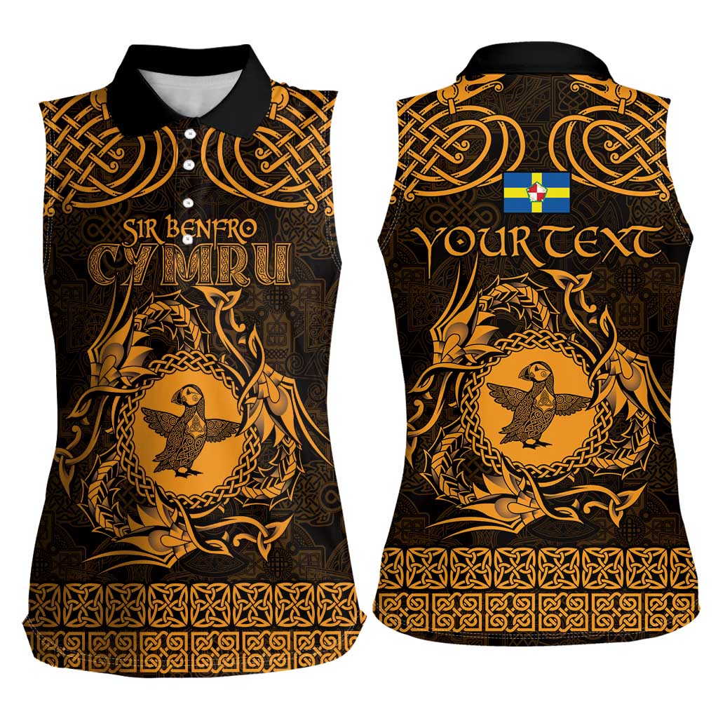 Personalized Pembrokeshire Sir Benfro Women Sleeveless Polo Shirt Gold Puffin Celtic-inspired - Wonder Print Shop