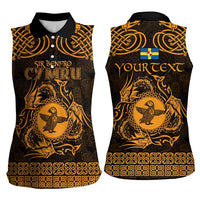 Personalized Pembrokeshire Sir Benfro Women Sleeveless Polo Shirt Gold Puffin Celtic-inspired - Wonder Print Shop