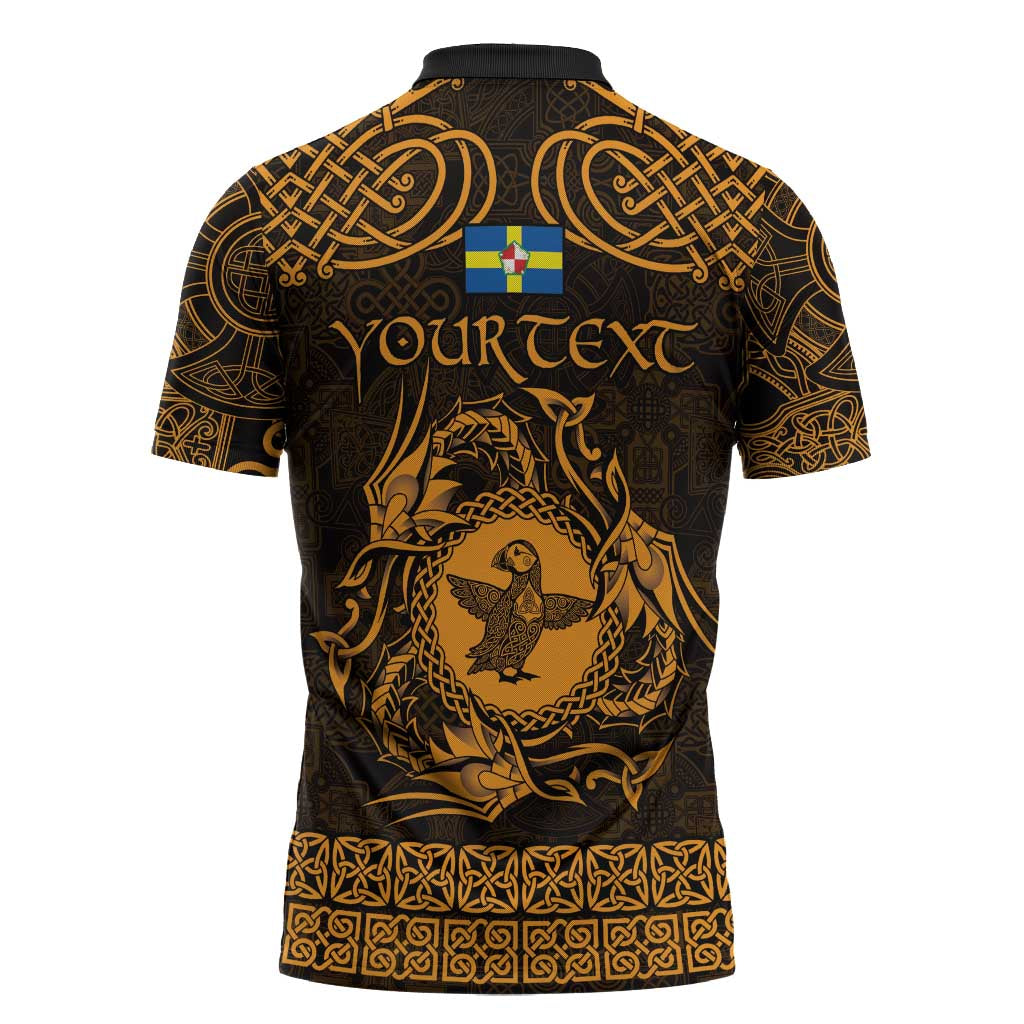 Personalized Pembrokeshire Sir Benfro Zipper Polo Shirt Gold Puffin Celtic-inspired - Wonder Print Shop