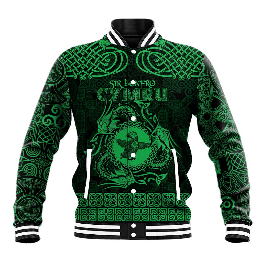 Personalized Pembrokeshire Sir Benfro Baseball Jacket Green Puffin Celtic-inspired - Wonder Print Shop