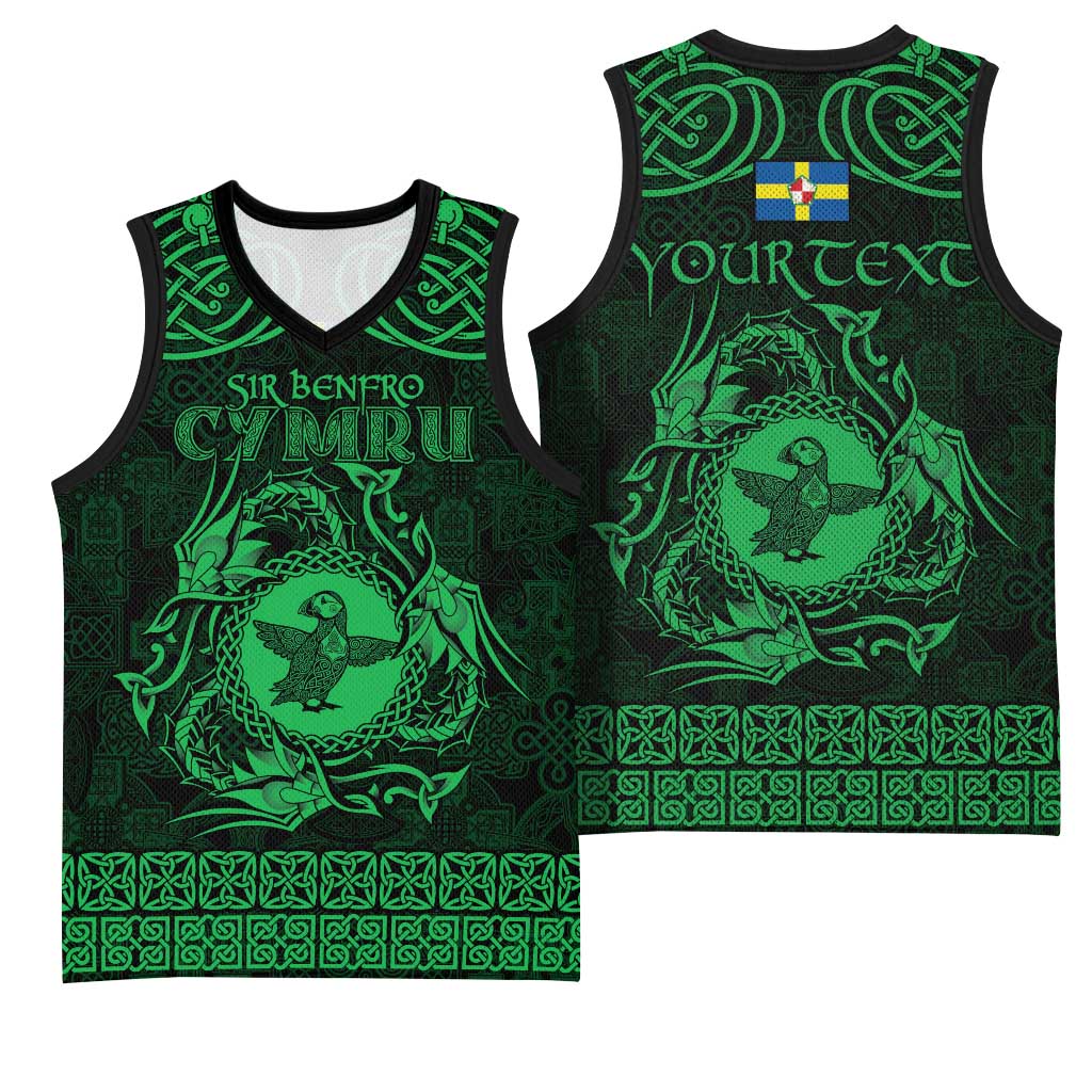 Personalized Pembrokeshire Sir Benfro Basketball Jersey Green Puffin Celtic-inspired - Wonder Print Shop