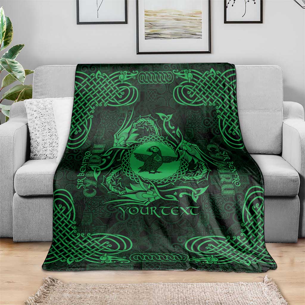 Personalized Pembrokeshire Sir Benfro Blanket Green Puffin Celtic-inspired - Wonder Print Shop