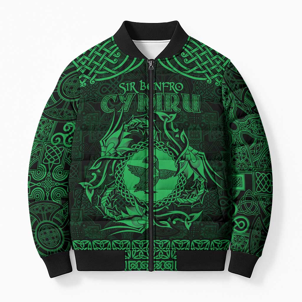 Personalized Pembrokeshire Sir Benfro Bomber Puffer Jacket Green Puffin Celtic-inspired - Wonder Print Shop