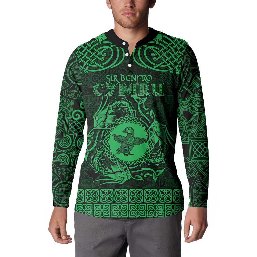 Personalized Pembrokeshire Sir Benfro Button Sweatshirt Green Puffin Celtic-inspired - Wonder Print Shop