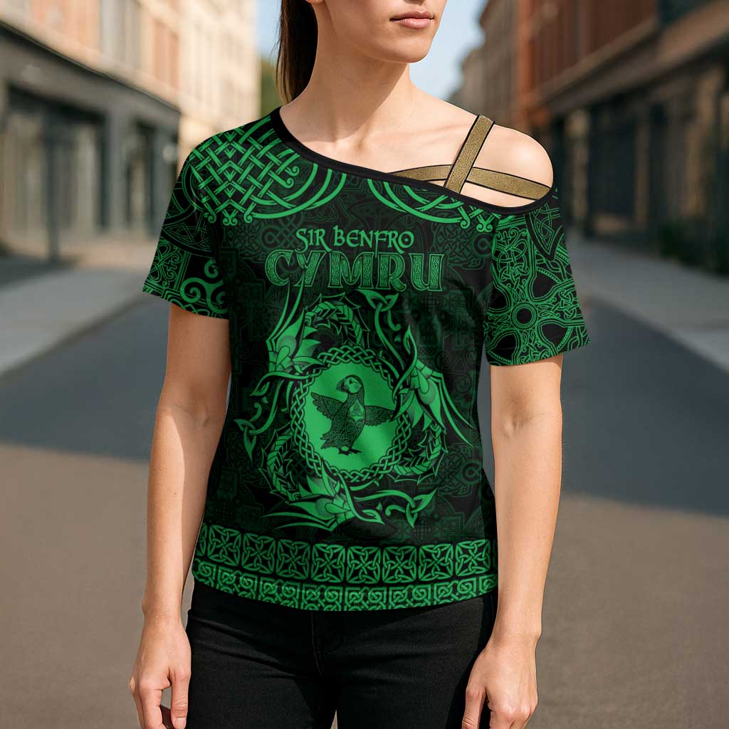 Personalized Pembrokeshire Sir Benfro Cross Shoulder Shirt Green Puffin Celtic-inspired - Wonder Print Shop