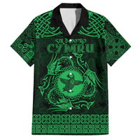 Personalized Pembrokeshire Sir Benfro Family Matching Off The Shoulder Long Sleeve Dress and Hawaiian Shirt Green Puffin Celtic-inspired - Wonder Print Shop