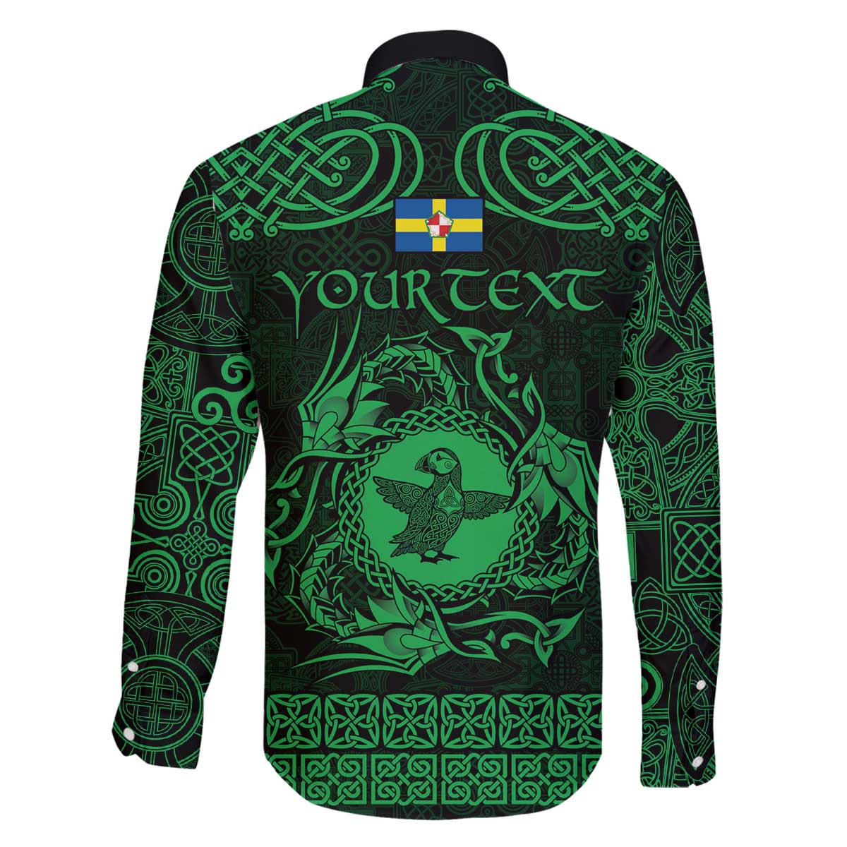 Personalized Pembrokeshire Sir Benfro Family Matching Off The Shoulder Long Sleeve Dress and Hawaiian Shirt Green Puffin Celtic-inspired - Wonder Print Shop