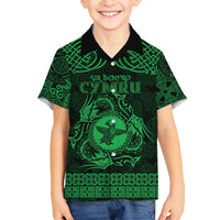 Personalized Pembrokeshire Sir Benfro Family Matching Off Shoulder Maxi Dress and Hawaiian Shirt Green Puffin Celtic-inspired - Wonder Print Shop