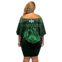 Personalized Pembrokeshire Sir Benfro Family Matching Off Shoulder Short Dress and Hawaiian Shirt Green Puffin Celtic-inspired - Wonder Print Shop