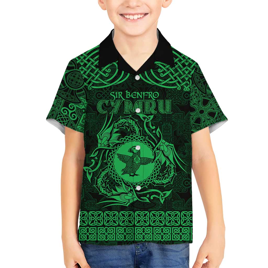 Personalized Pembrokeshire Sir Benfro Family Matching Off Shoulder Short Dress and Hawaiian Shirt Green Puffin Celtic-inspired - Wonder Print Shop