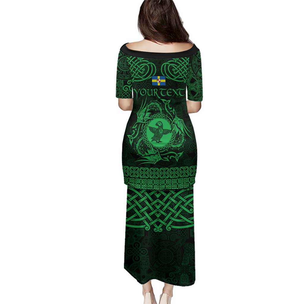 Personalized Pembrokeshire Sir Benfro Family Matching Puletasi and Hawaiian Shirt Green Puffin Celtic-inspired - Wonder Print Shop