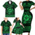 Personalized Pembrokeshire Sir Benfro Family Matching Short Sleeve Bodycon Dress and Hawaiian Shirt Green Puffin Celtic-inspired - Wonder Print Shop