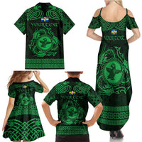 Personalized Pembrokeshire Sir Benfro Family Matching Summer Maxi Dress and Hawaiian Shirt Green Puffin Celtic-inspired - Wonder Print Shop