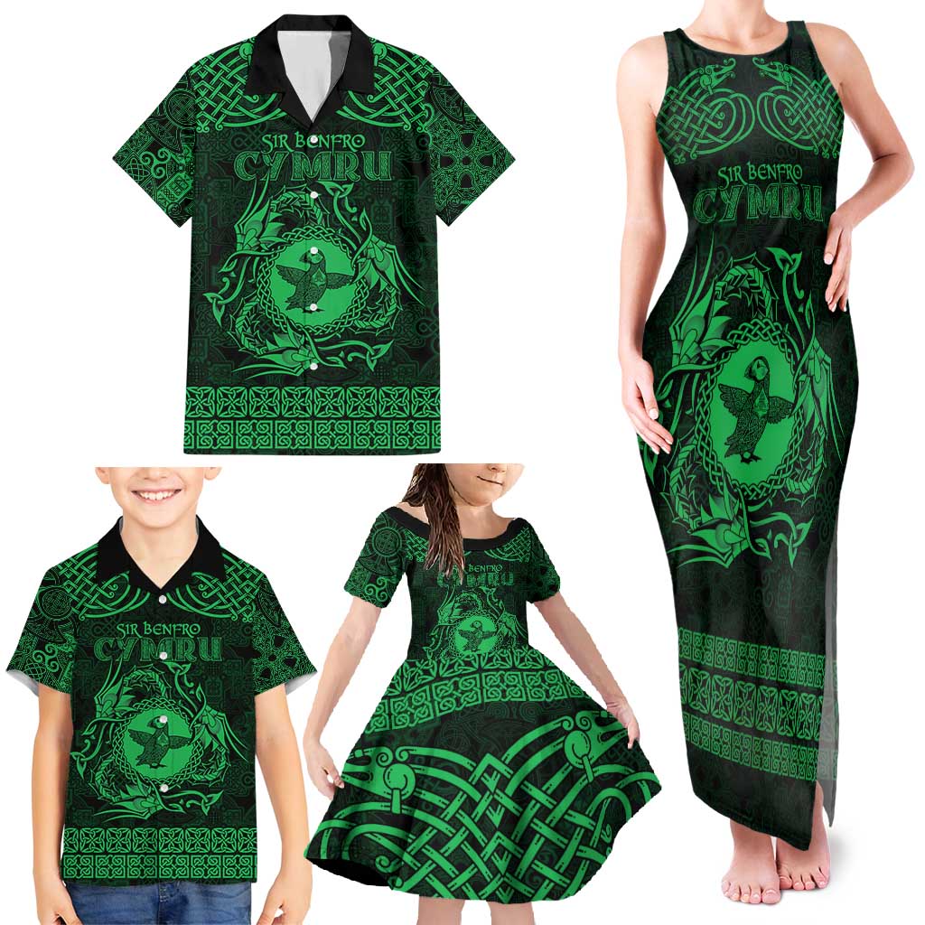 Personalized Pembrokeshire Sir Benfro Family Matching Tank Maxi Dress and Hawaiian Shirt Green Puffin Celtic-inspired - Wonder Print Shop