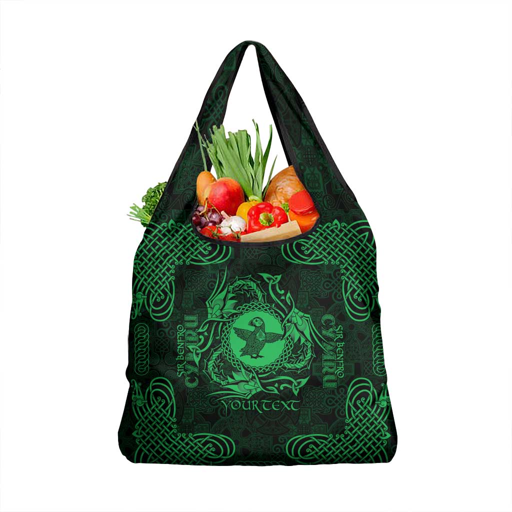 Personalized Pembrokeshire Sir Benfro Grocery Bag Green Puffin Celtic-inspired - Wonder Print Shop
