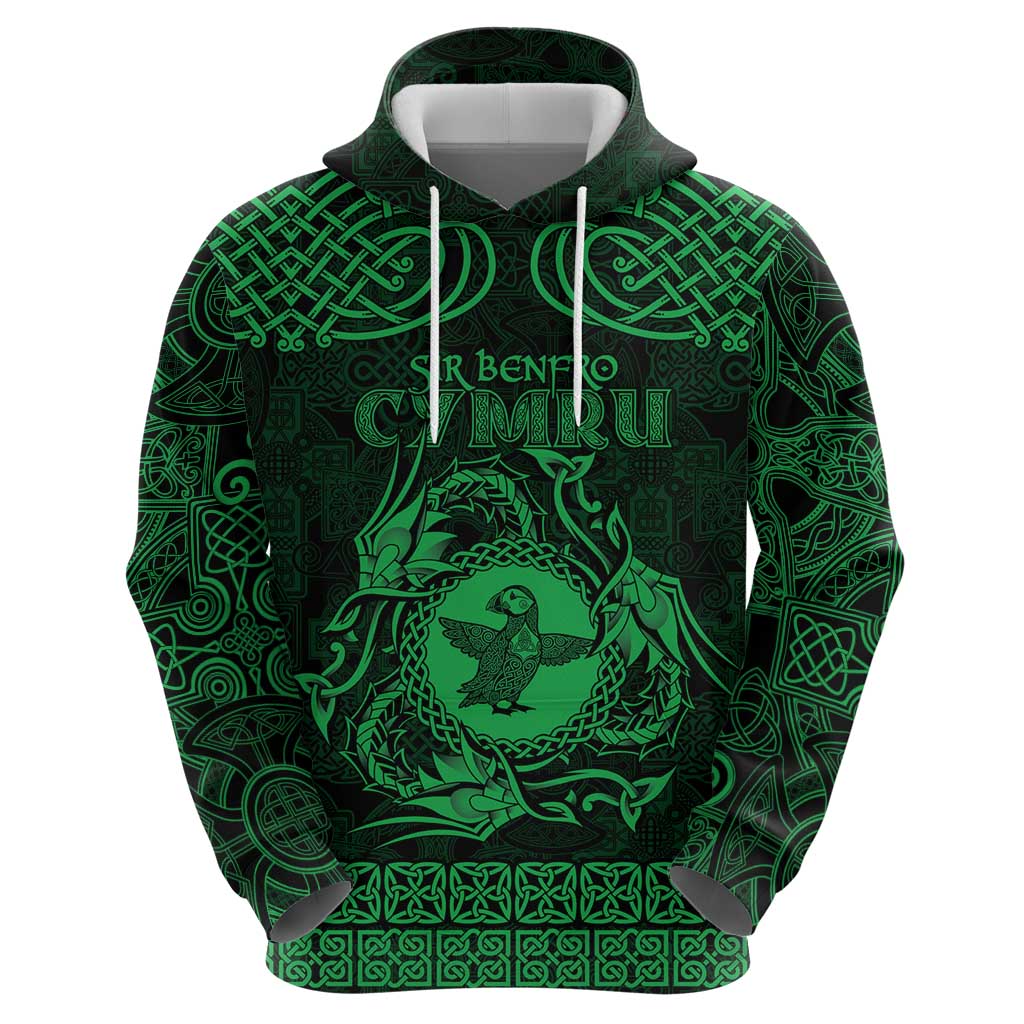 Personalized Pembrokeshire Sir Benfro Hoodie Green Puffin Celtic-inspired - Wonder Print Shop