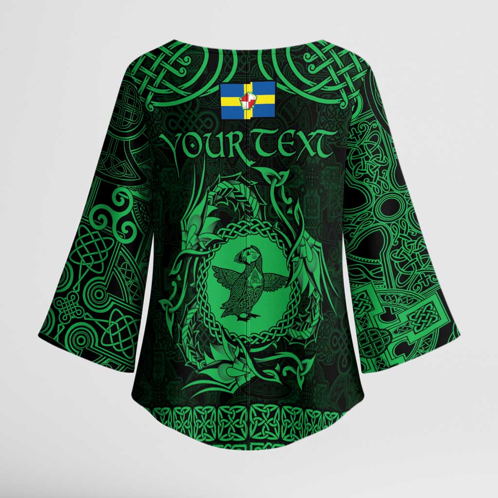 Personalized Pembrokeshire Sir Benfro Kimono Sleeve Blouse Green Puffin Celtic-inspired - Wonder Print Shop