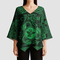 Personalized Pembrokeshire Sir Benfro Kimono Sleeve Blouse Green Puffin Celtic-inspired - Wonder Print Shop