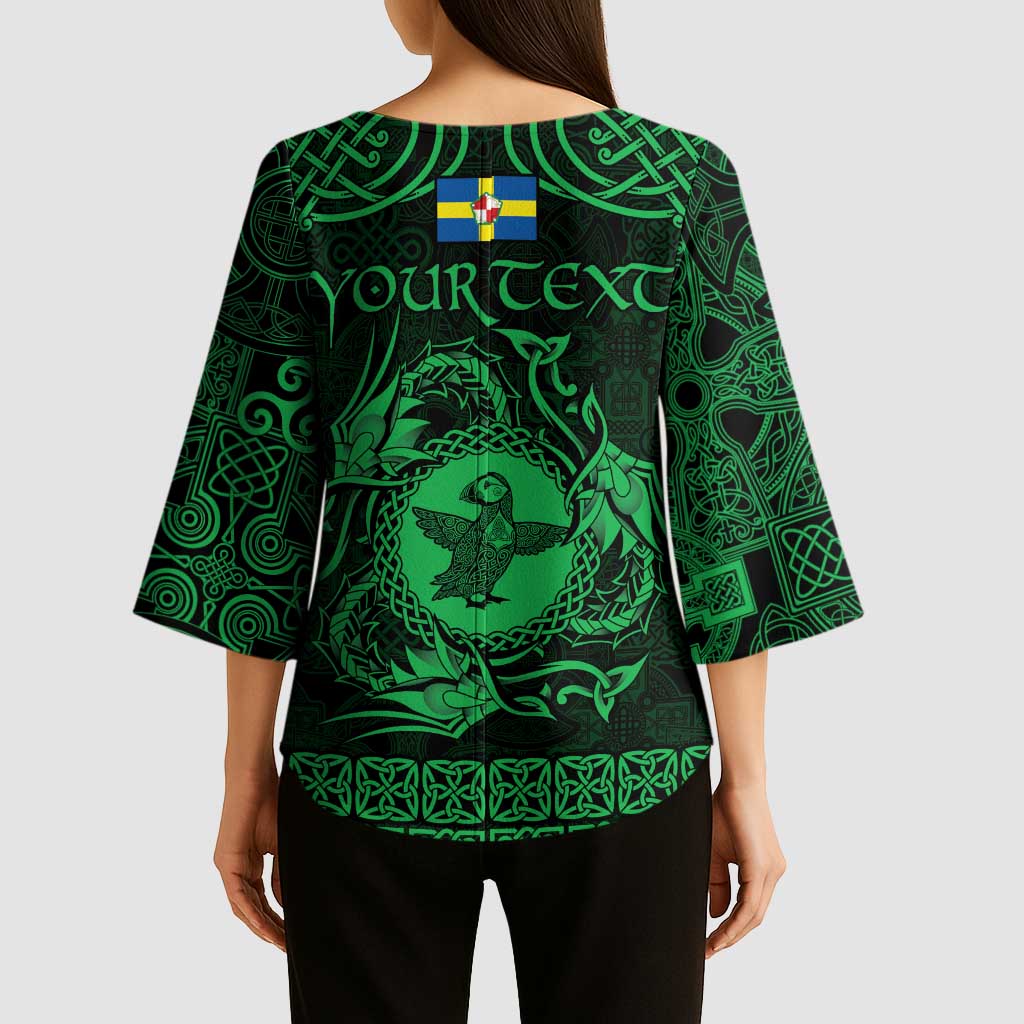 Personalized Pembrokeshire Sir Benfro Kimono Sleeve Blouse Green Puffin Celtic-inspired - Wonder Print Shop