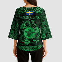 Personalized Pembrokeshire Sir Benfro Kimono Sleeve Blouse Green Puffin Celtic-inspired - Wonder Print Shop